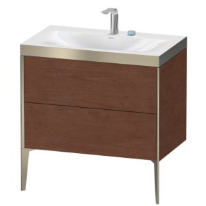 XViu Duravit vasque XV4710EB113P 80x48cm, 2 coulissants, 2 trous pour robinetterie, champagne mat, Cadres P, noyer américain