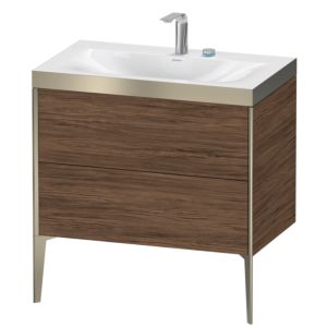 XViu Duravit vasque XV4710EB121P 80x48cm, 2 coulissants, 2 trous pour robinetterie, champagne mat, Cadres P, noyer foncé