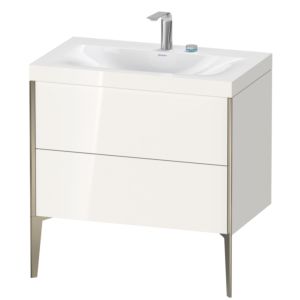 Duravit XViu vanity unit XV4710EB122C 80x48cm, 2 pull-outs, 2 tap holes, matt champagne, Rahmen C, white high gloss