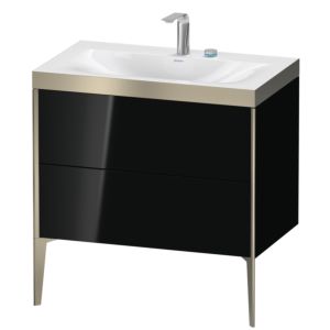 XViu Duravit vasque XV4710EB140P 80x48cm, 2 coulissants, 2 trous pour robinetterie, champagne mat, Cadres P, noir brillant