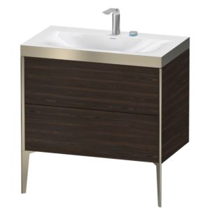 XViu Duravit vasque XV4710EB169P 80x48cm, 2 coulissants, 2 trous pour robinetterie, champagne mat, Cadres P, noyer brossé