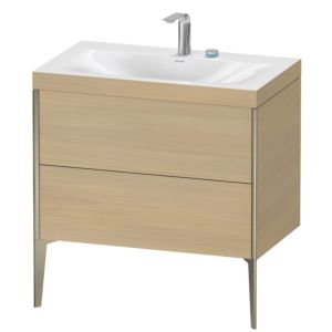 Duravit XViu vanity unit XV4710EB171C 80x48cm, 2 pull-outs, 2 tap holes, matt champagne, Rahmen C, Mediterranean oak
