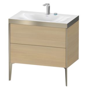 XViu Duravit vasque XV4710EB171P 80x48cm, 2 coulissants, 2 trous pour robinetterie, champagne mat, Cadres P, chêne méditerranéen