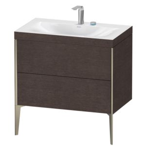 XViu Duravit vasque XV4710EB172C 80x48cm, 2 coulissants, 2 trous pour robinetterie, champagne mat, Cadres C, chêne foncé brossé