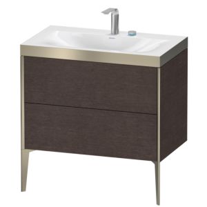 XViu Duravit vasque XV4710EB172P 80x48cm, 2 coulissants, 2 trous pour robinetterie, champagne mat, Cadres P, chêne foncé brossé