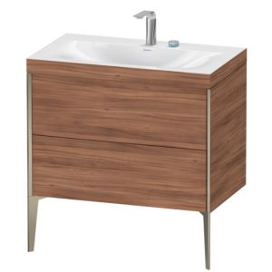 Duravit XViu vanity unit XV4710EB179C 80x48cm, 2 pull-outs, 2 tap holes, matt champagne, Rahmen C, natural walnut