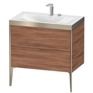 XViu Duravit vasque XV4710EB179P 80x48cm, 2 coulissants, 2 trous pour robinetterie, champagne mat, Cadres P, noyer naturel