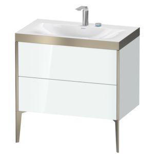 XViu Duravit vasque XV4710EB185P 80x48cm, 2 coulissants, 2 trous pour robinetterie, champagne mat, Cadres P, blanc brillant