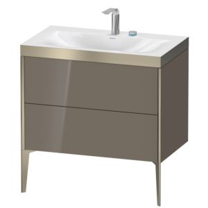 XViu Duravit vasque XV4710EB189P 80x48cm, 2 coulissants, 2 trous pour robinetterie, champagne mat, Cadres P, gris flanelle brillant