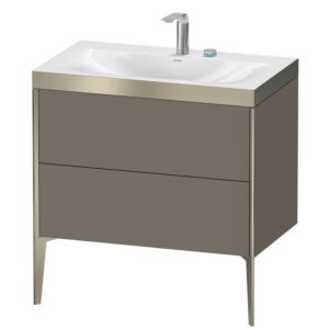 XViu Duravit vasque XV4710EB190P 80x48cm, 2 coulissants, 2 trous pour robinetterie, champagne mat, Cadres P, flanelle gris soie mat