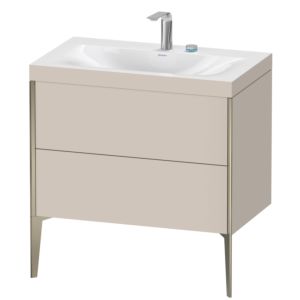 Duravit XViu vanity unit XV4710EB191C 80x48cm, 2 pull-outs, 2 tap holes, matt champagne, Rahmen C, matt taupe