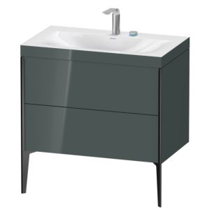 Duravit XViu Waschtisch-Unterschrank XV4710EB238C 80x48cm, 2 Auszüge, 2 Hahnlöcher, schwarz matt, Rahmen C, dolomiti grey hochglanz