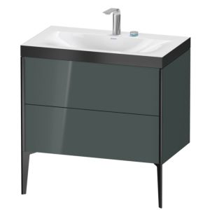 Duravit XViu Waschtisch-Unterschrank XV4710EB238P 80x48cm, 2 Auszüge, 2 Hahnlöcher, schwarz matt, Rahmen P, dolomiti grey hochglanz