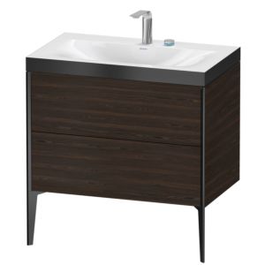 Duravit XViu Waschtisch-Unterschrank XV4710EB269P 80x48cm, 2 Auszüge, 2 Hahnlöcher, schwarz matt, Rahmen P, nussbaum gebürstet