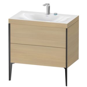 XViu Duravit vasque XV4710EB271C 80x48cm, 2 coulissants, 2 trous pour robinetterie, noir mat, Cadres C, chêne méditerranéen