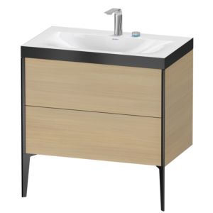 XViu Duravit vasque XV4710EB271P 80x48cm, 2 coulissants, 2 trous pour robinetterie, noir mat, Cadres P, chêne méditerranéen