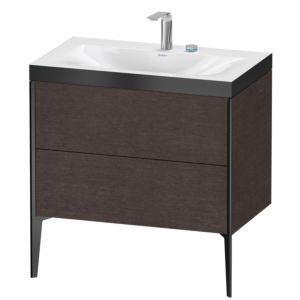 XViu Duravit vasque XV4710EB272P 80x48cm, 2 coulissants, 2 trous pour robinetterie, noir mat, Cadres P, chêne foncé brossé