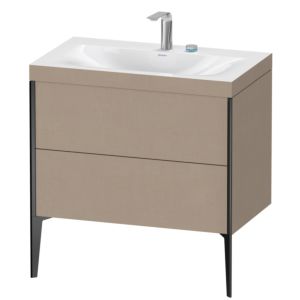 Duravit XViu Waschtisch-Unterschrank XV4710EB275C 80x48cm, 2 Auszüge, 2 Hahnlöcher, schwarz matt, Rahmen C, leinen
