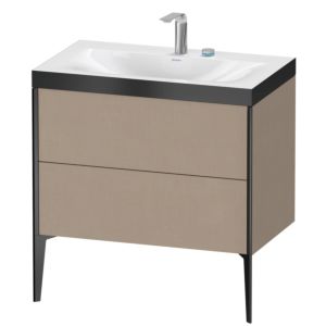 Duravit XViu vanity unit XV4710EB275P 80x48cm, 2 pull-outs, 2 tap holes, matt black, Rahmen P, linen