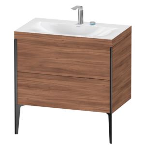 XViu Duravit vasque XV4710EB279C 80x48cm, 2 coulissants, 2 trous pour robinetterie, noir mat, Cadres C, noyer naturel
