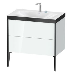 XViu Duravit vasque XV4710EB285P 80x48cm, 2 coulissants, 2 trous pour robinetterie, noir mat, Cadres P, blanc brillant