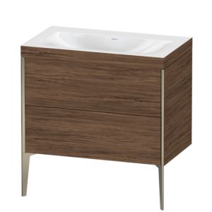 XViu Duravit vasque XV4710NB121C 80x48cm, 2 coulissants, sans trou pour robinet, champagne mat, Cadres C, noyer foncé