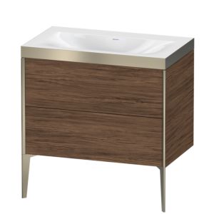 XViu Duravit vasque XV4710NB121P 80x48cm, 2 coulissants, sans trou pour robinet, champagne mat, Cadres P, noyer foncé