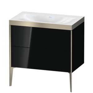 XViu Duravit vasque XV4710NB140P 80x48cm, 2 coulissants, sans trou pour robinet, champagne mat, Cadres P, noir brillant