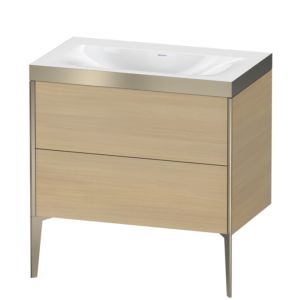 Duravit XViu Waschtisch-Unterschrank XV4710NB171P 80x48cm, 2 Auszüge, ohne Hahnloch, champagner matt, Rahmen P, mediterrane eiche