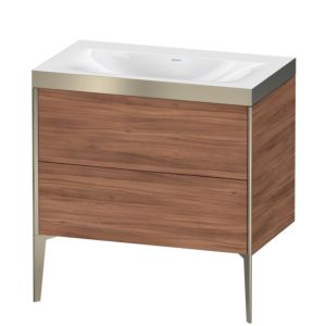 XViu Duravit vasque XV4710NB179P 80x48cm, 2 coulissants, sans trou pour robinet, champagne mat, Cadres P, noyer naturel