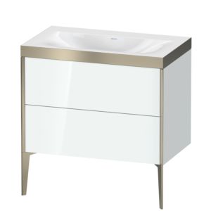 Duravit XViu vanity unit XV4710NB185P 80x48cm, 2 pull-outs, without tap hole, matt champagne, Rahmen P, white high gloss