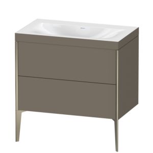 XViu Duravit vasque XV4710NB190C 80x48cm, 2 coulissants, sans trou pour robinet, champagne mat, Cadres C, flanelle gris soie mat