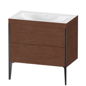 Duravit XViu vanity unit XV4710NB213C 80x48cm, 2 pull-outs, without tap hole, matt black, Rahmen C, American walnut