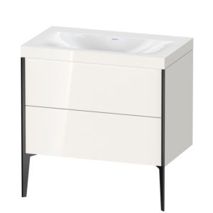 Duravit XViu Waschtisch-Unterschrank XV4710NB222C 80x48cm, 2 Auszüge, ohne Hahnloch, schwarz matt, Rahmen C, weiß hochglanz