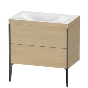 Duravit XViu vanity unit XV4710NB271C 80x48cm, 2 pull-outs, without tap hole, matt black, Rahmen C, Mediterranean oak