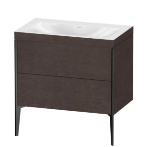 XViu Duravit vasque XV4710NB272C 80x48cm, 2 coulissants, sans trou pour robinet, noir mat, Cadres C, chêne foncé brossé