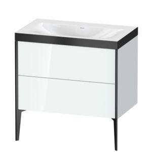 Duravit XViu Waschtisch-Unterschrank XV4710NB285P 80x48cm, 2 Auszüge, ohne Hahnloch, schwarz matt, Rahmen P, weiß hochglanz