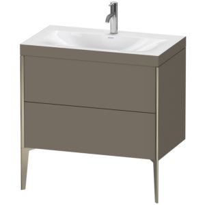 Duravit XViu vanity unit XV4710OB190C 80x48cm, 2 2000 outs, match2 tap hole, matt champagne, Rahmen C, flannel gray silk matt