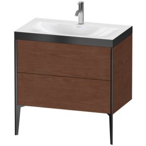 Duravit XViu vanity unit XV4710OB213P 80x48cm, 2 2000 outs, match2 tap hole, matt black, Rahmen P, American walnut