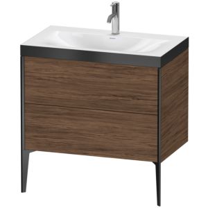 Duravit XViu vanity unit XV4710OB221P 80x48cm, 2 2000 outs, match2 tap hole, matt black, Rahmen P, dark walnut