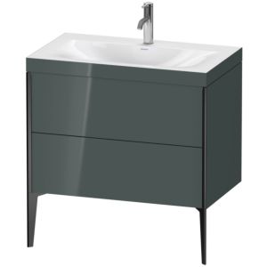 Duravit XViu Table de toilette XV4710OB238C 80x48cm, 2 2000 - out, Match2 trou de coulée, noir mat, Cadres C, Dolomiti gris brillant