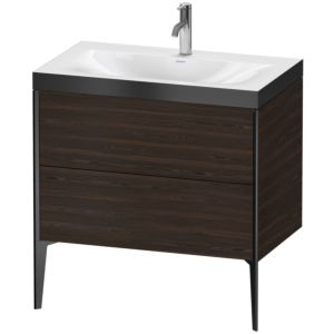 Duravit XViu Table de toilette XV4710OB269P 80x48cm, 2 2000 - out, Match2 trou de coulée, noir mat, Cadres P, noyer satiné