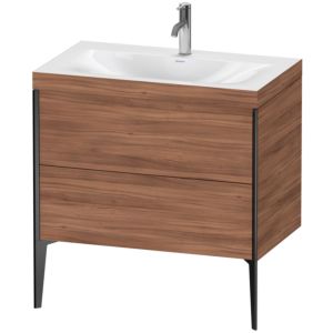 Duravit XViu Table de toilette XV4710OB279C 80x48cm, 2 2000 - out, Match2 trou de coulée, noir mat, Cadres C, noyer naturel