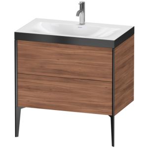 Duravit XViu Waschtisch-Unterschrank XV4710OB279P 80x48cm, 2 Auszüge, 1 Hahnloch, schwarz matt, Rahmen P, nussbaum natur