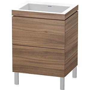 L-Cube Duravit vasque LC6936N7979 60 x 48 cm, sans trou pour robinet, noyer naturel, 2 coulissants, au sol