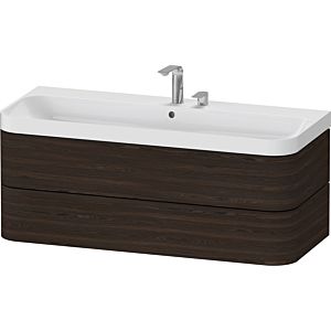 Duravit Happy D.2 Plus HP4349E69690000 117,5x49cm, 2 tiroirs, 2 trous pour robinetterie, noyer brossé