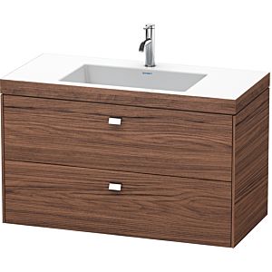 Duravit Brioso c-bonded washbasin with vanity unit 100 cm BR4607O1021 Washbasin set, 100x48 cm, 1 tap hole, Dark Walnut/Chrome