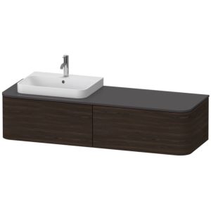 Duravit Happy D.2 Plus vanity unit HP4944L6969 160x55cm, 2 drawers, for countertop basin, basin left, brushed walnut