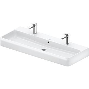 Duravit Qatego double vasque à poser 2382122026 120x47cm, avec 2 trous de robinetterie, trop-plein, banc de robinetterie, rectifié, blanc brillant HygieneGlaze