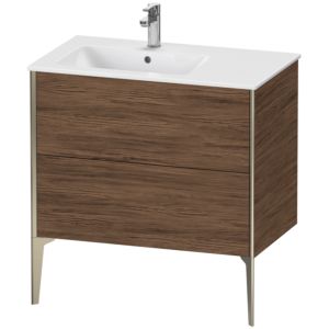 XViu Duravit vasque XV44860B121 81x48x59,4cm, 2 coulissants, vasque à gauche, champagne mat, noyer foncé